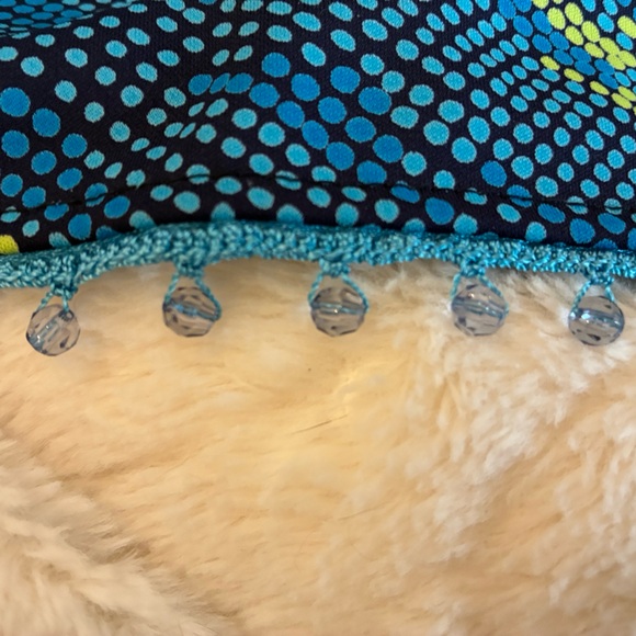 Blue, Black and Chartreuse dot Maternity Mini Skirt with beaded hem - Picture 4 of 11